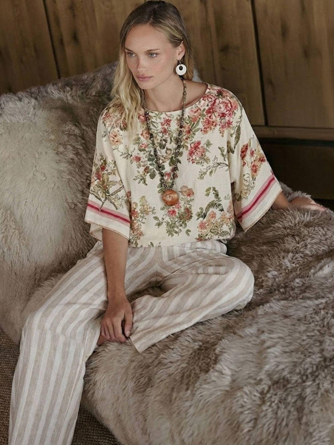 Wren | Striped Two-Piece Set with Wide-Leg Trousers and Tee