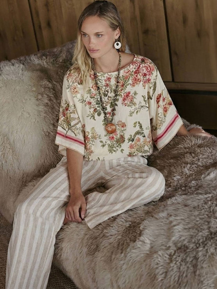 Wren | Striped Two-Piece Set with Wide-Leg Trousers and Tee