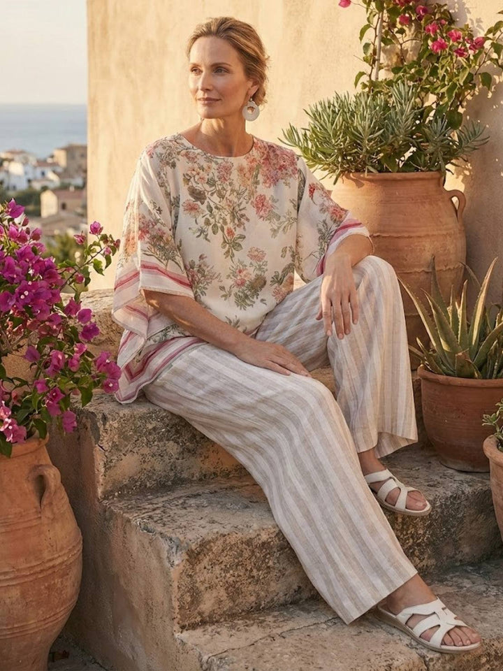 Wren | Striped Two-Piece Set with Wide-Leg Trousers and Tee