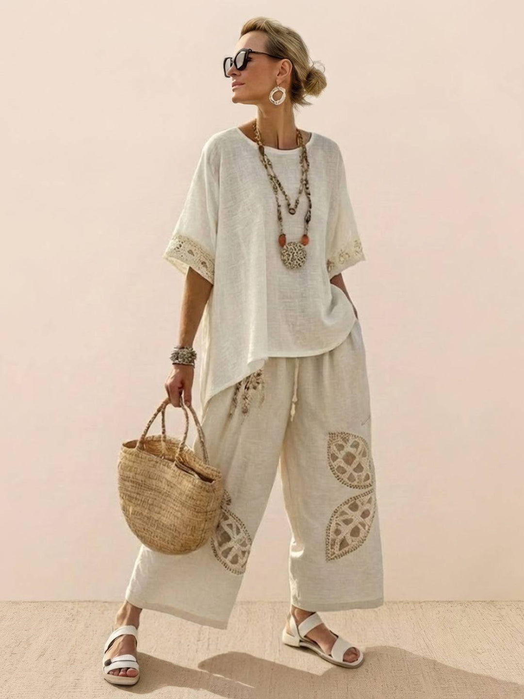 Wren | Striped Two-Piece Set with Wide-Leg Trousers and Tee