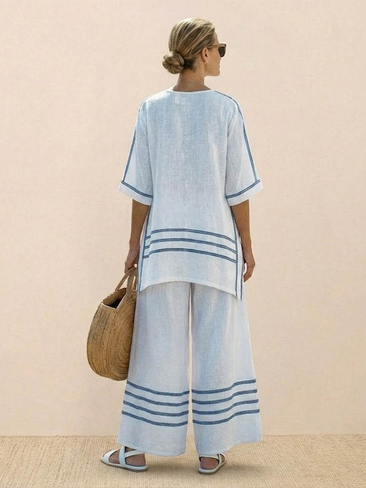 Wren | Striped Two-Piece Set with Wide-Leg Trousers and Tee