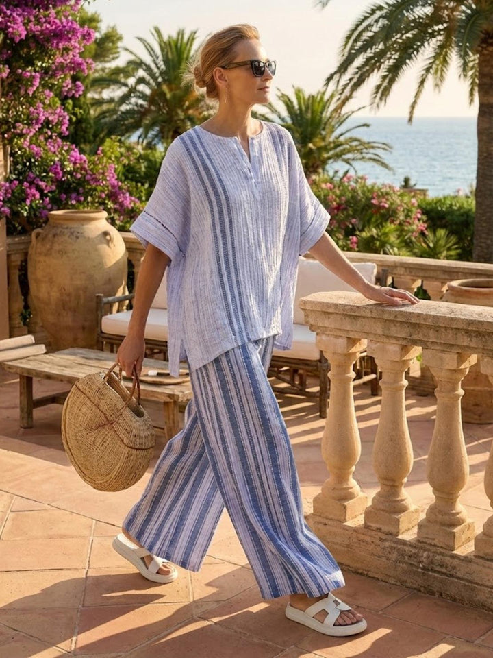 Wren | Striped Two-Piece Set with Wide-Leg Trousers and Tee