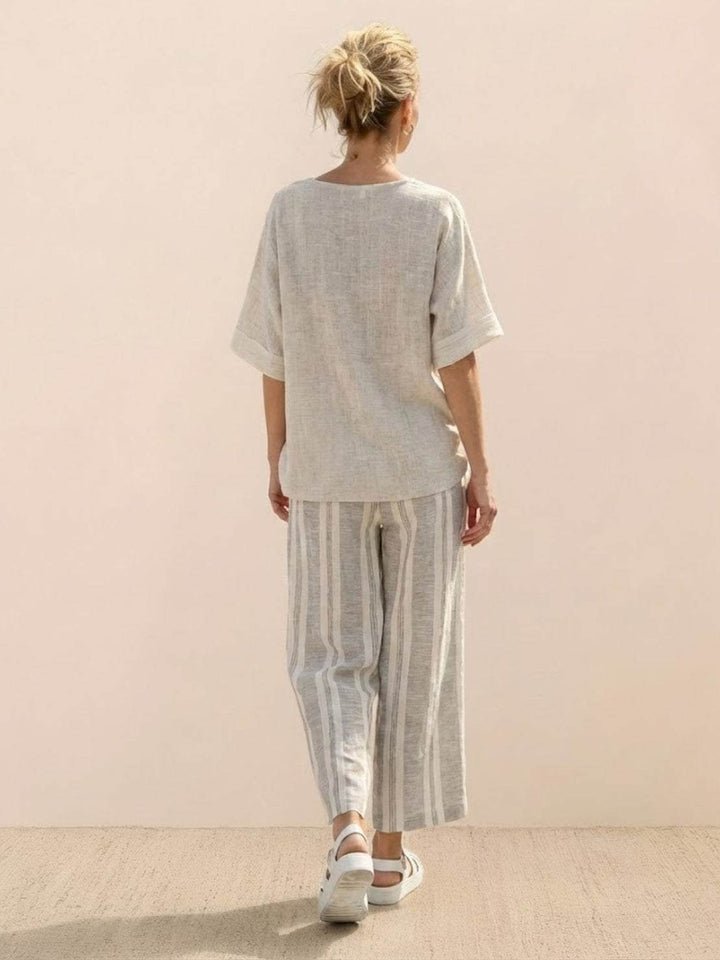 Wren | Striped Two-Piece Set with Wide-Leg Trousers and Tee