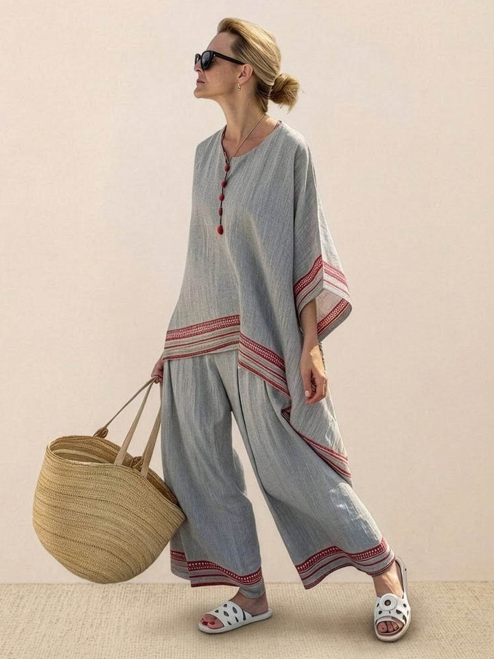 Wren | Striped Two-Piece Set with Wide-Leg Trousers and Tee