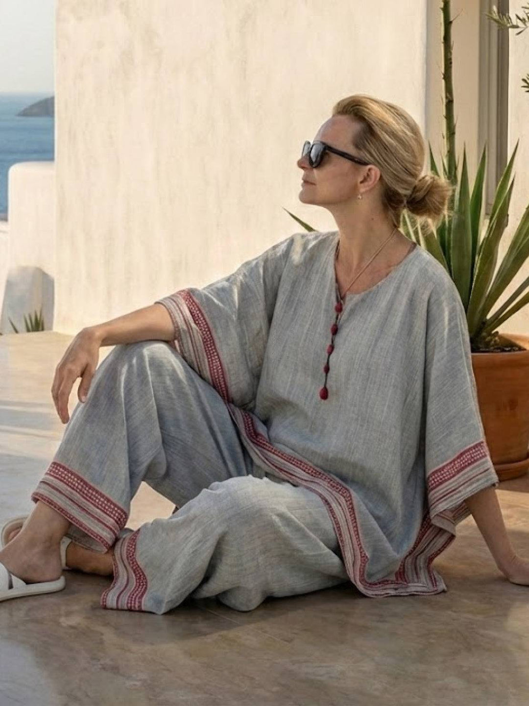 Wren | Striped Two-Piece Set with Wide-Leg Trousers and Tee