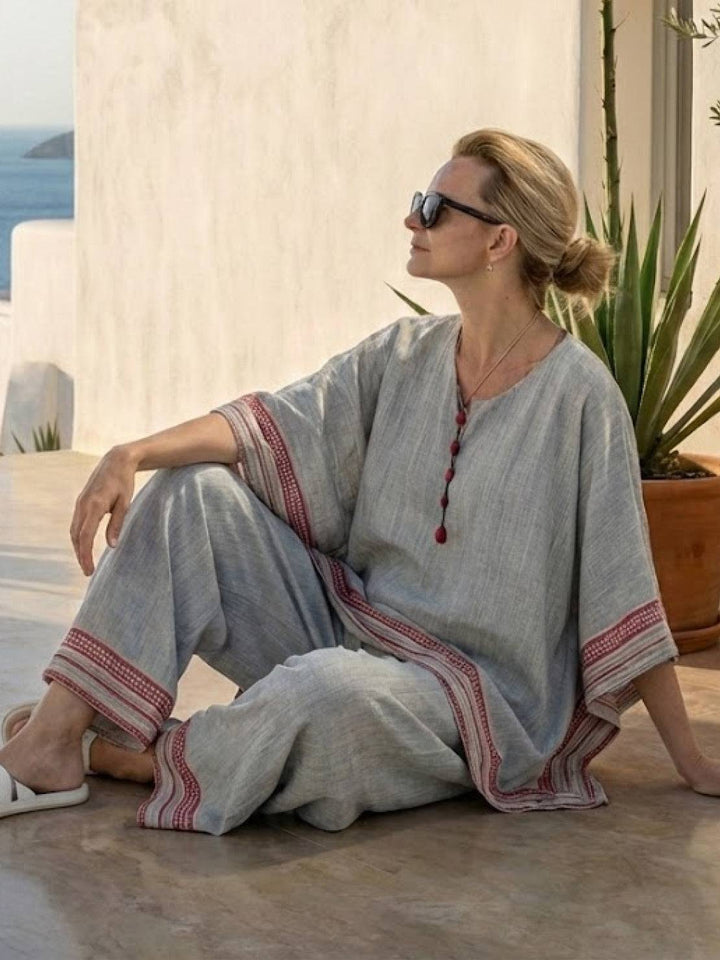 Wren | Striped Two-Piece Set with Wide-Leg Trousers and Tee