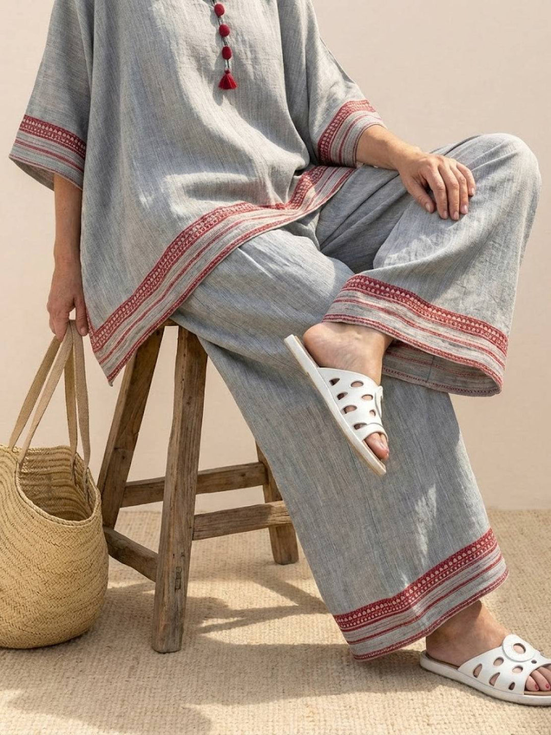 Wren | Striped Two-Piece Set with Wide-Leg Trousers and Tee
