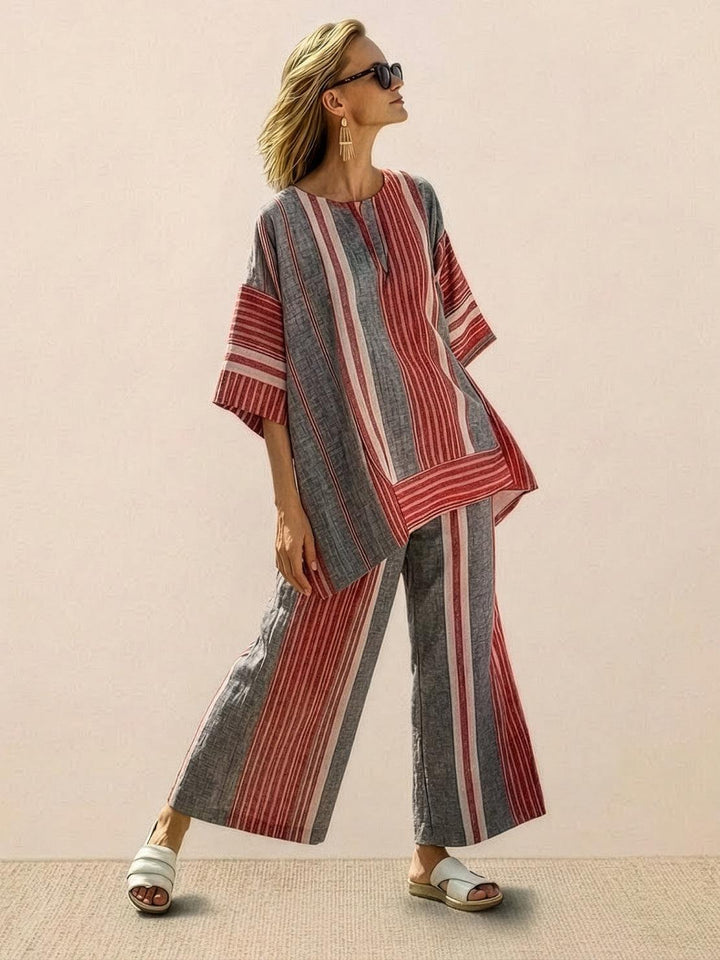 Wren | Striped Two-Piece Set with Wide-Leg Trousers and Tee