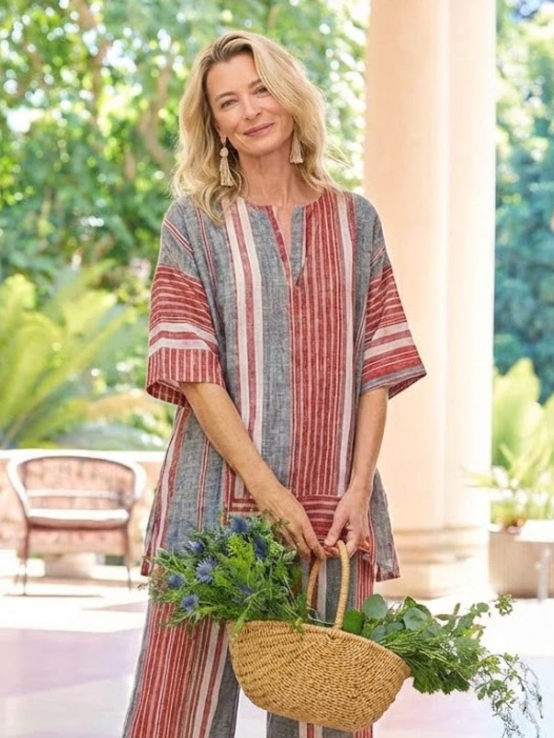 Wren | Striped Two-Piece Set with Wide-Leg Trousers and Tee