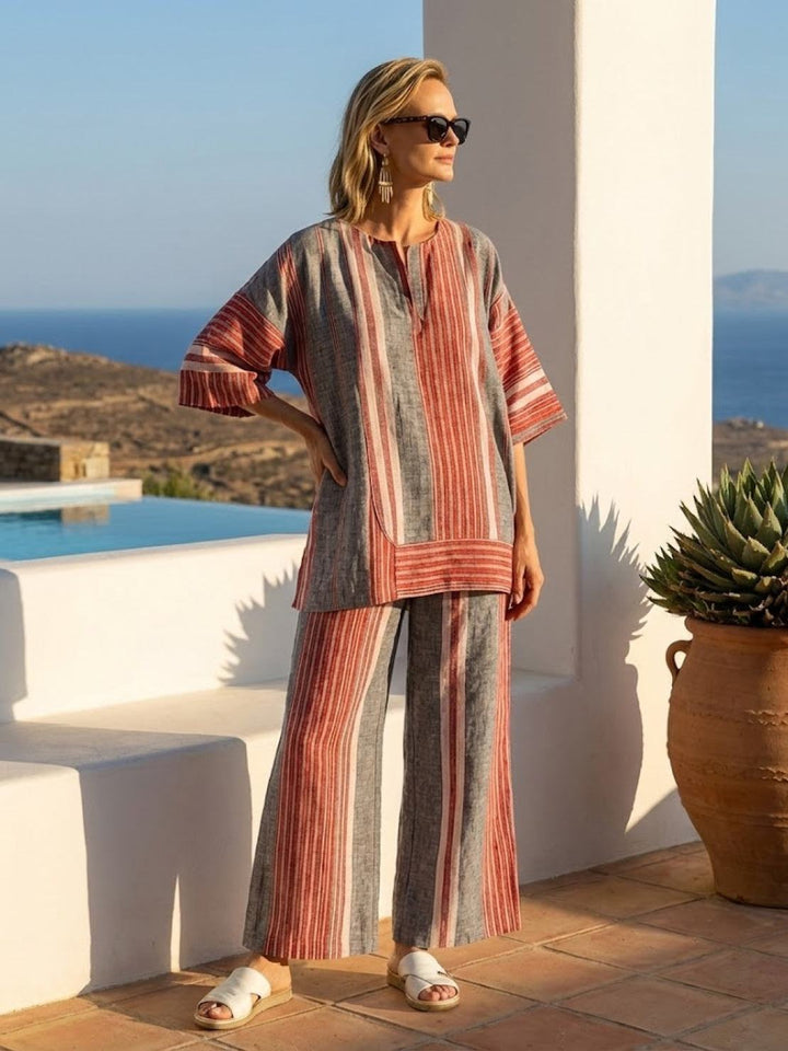 Wren | Striped Two-Piece Set with Wide-Leg Trousers and Tee
