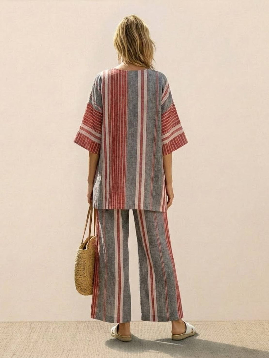 Wren | Striped Two-Piece Set with Wide-Leg Trousers and Tee