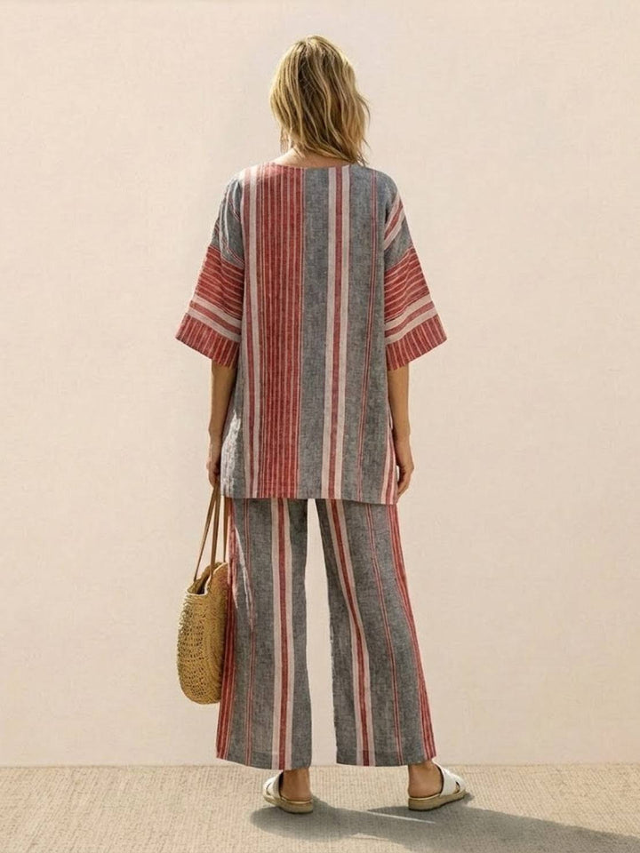 Wren | Striped Two-Piece Set with Wide-Leg Trousers and Tee