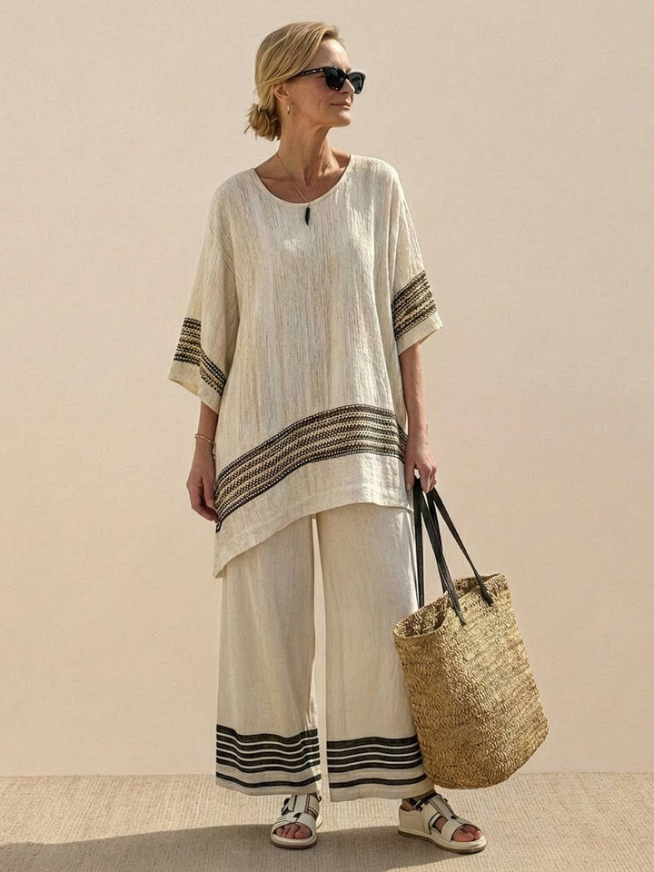 Wren | Striped Two-Piece Set with Wide-Leg Trousers and Tee