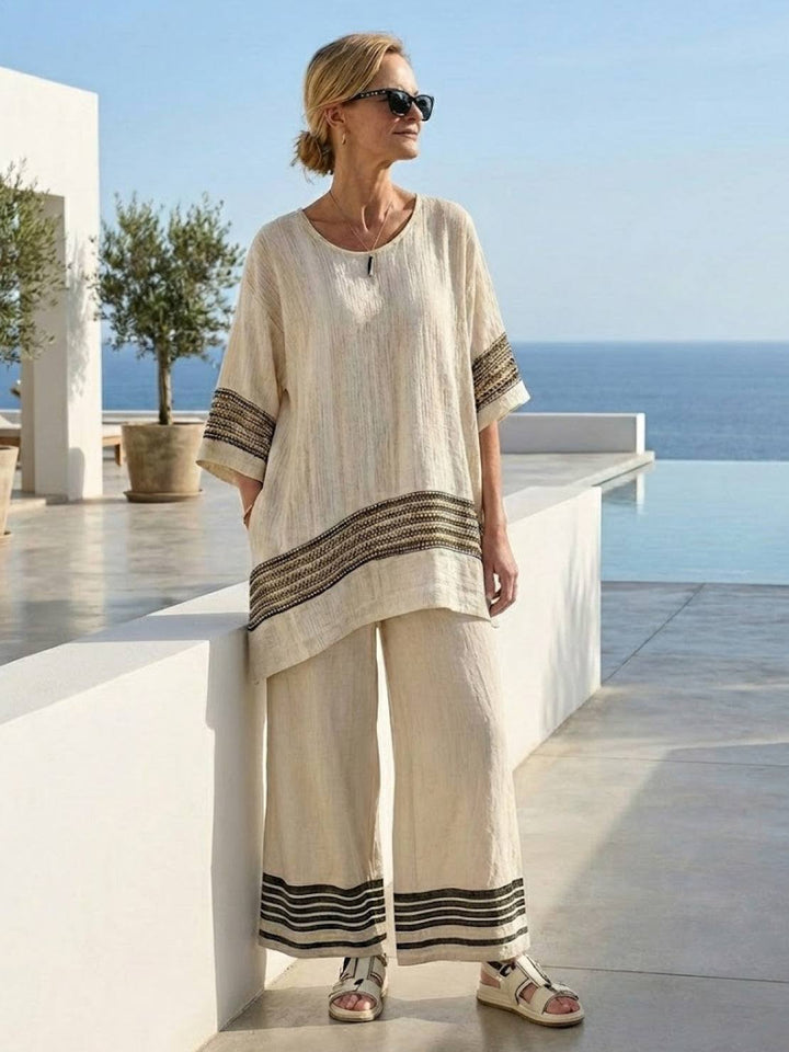 Wren | Striped Two-Piece Set with Wide-Leg Trousers and Tee