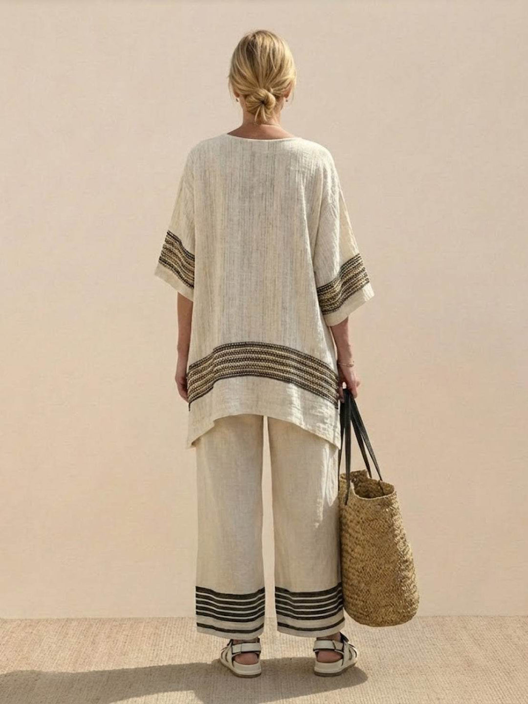 Wren | Striped Two-Piece Set with Wide-Leg Trousers and Tee