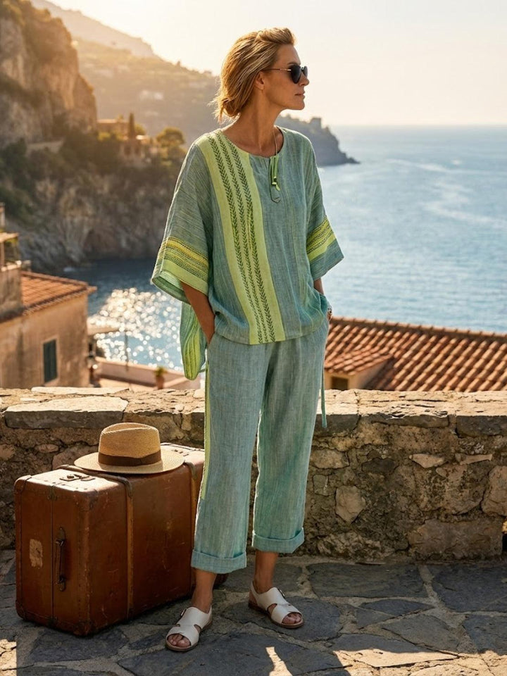 Wren | Striped Two-Piece Set with Wide-Leg Trousers and Tee