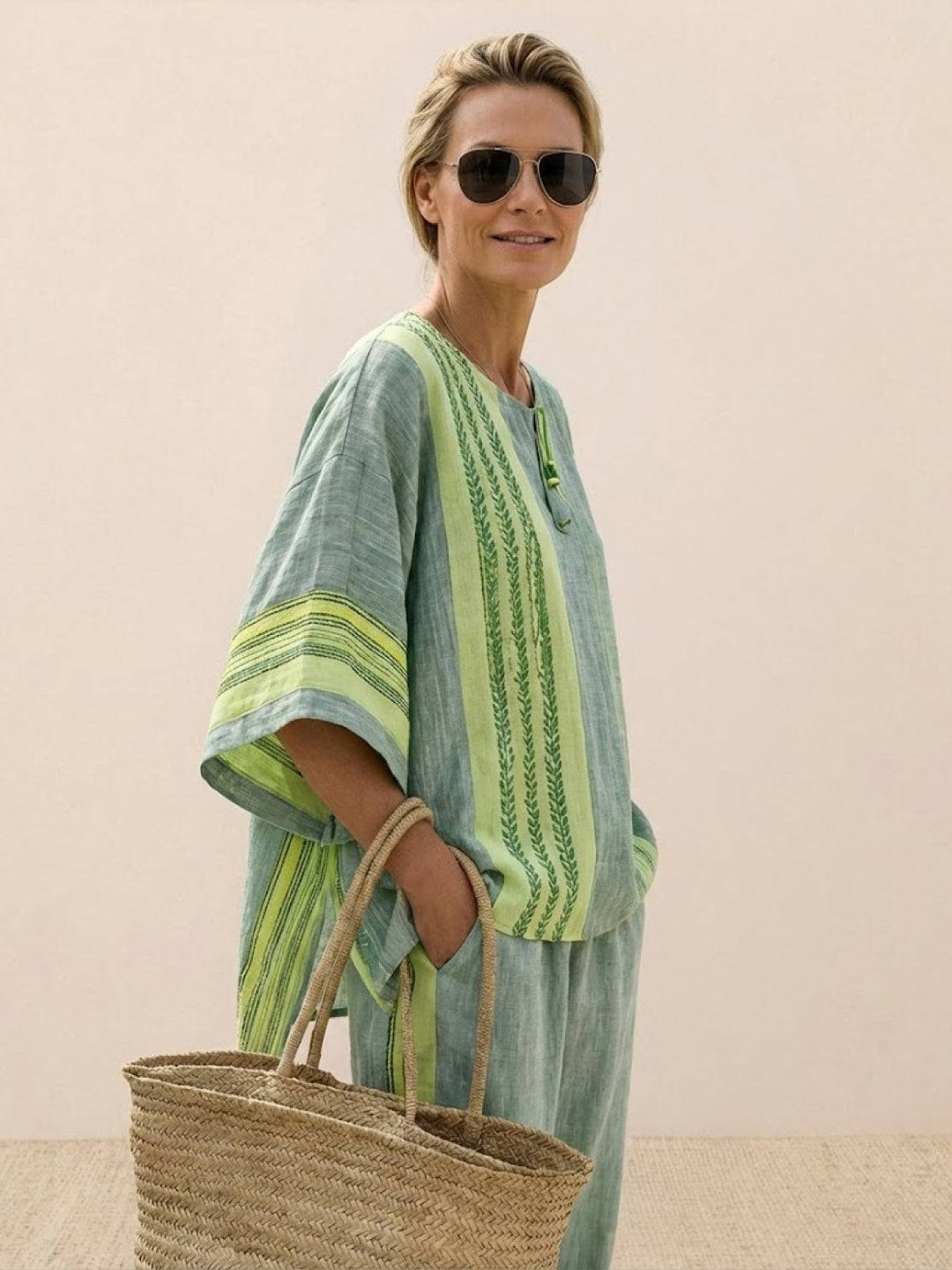 Wren | Striped Two-Piece Set with Wide-Leg Trousers and Tee