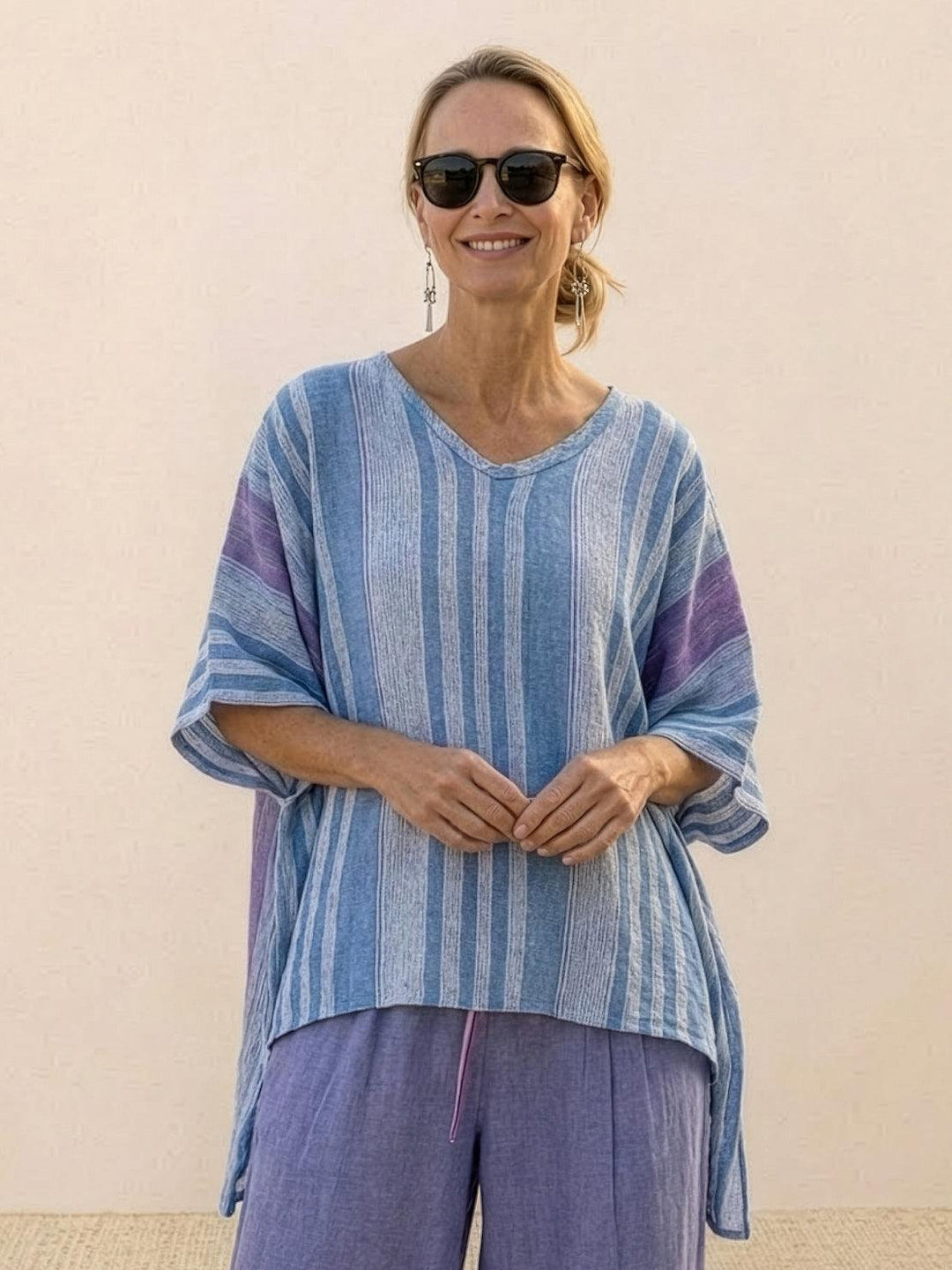Wren | Striped Two-Piece Set with Wide-Leg Trousers and Tee