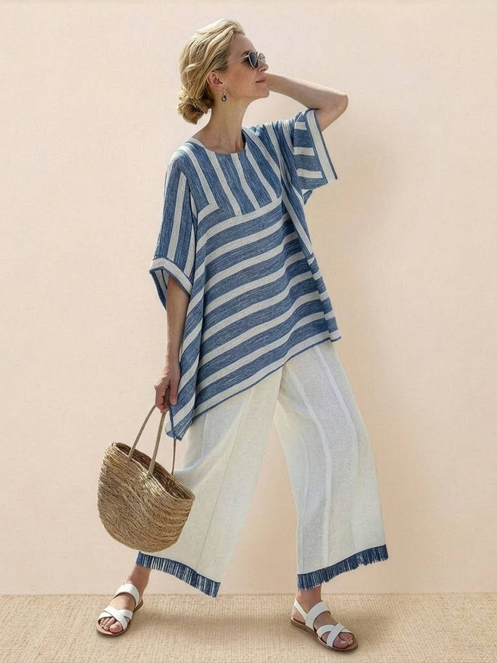 Wren | Striped Two-Piece Set with Wide-Leg Trousers and Tee