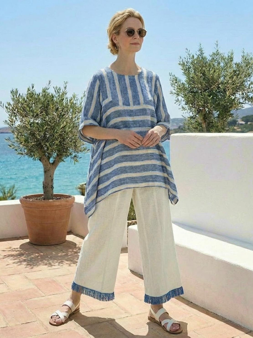 Wren | Striped Two-Piece Set with Wide-Leg Trousers and Tee