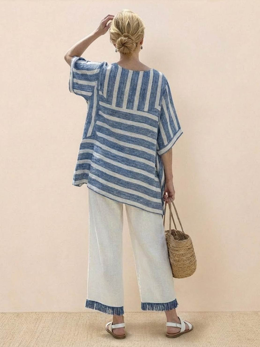 Wren | Striped Two-Piece Set with Wide-Leg Trousers and Tee