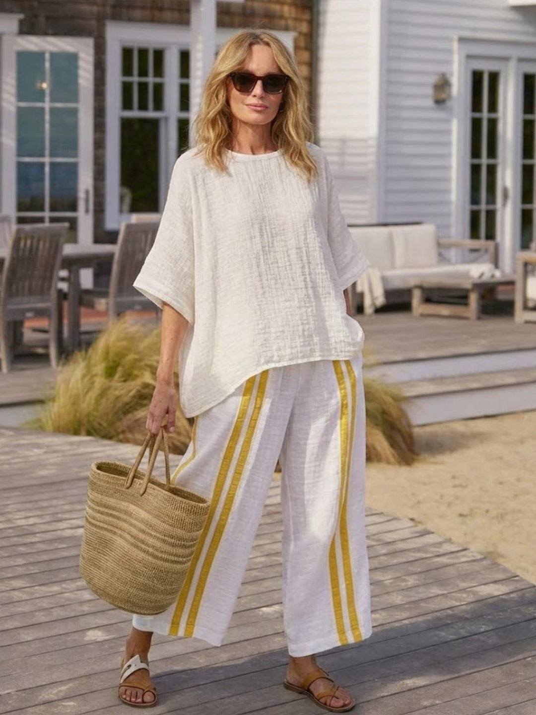Wren | Striped Two-Piece Set with Wide-Leg Trousers and Tee