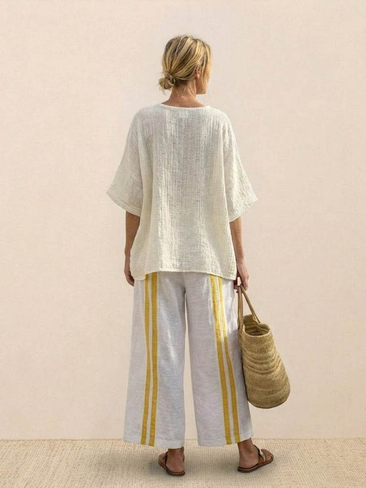 Wren | Striped Two-Piece Set with Wide-Leg Trousers and Tee