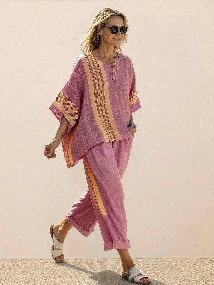 Wren | Striped Two-Piece Set with Wide-Leg Trousers and Tee