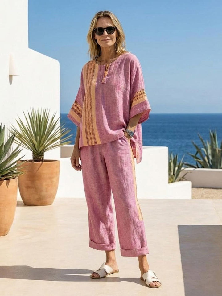 Wren | Striped Two-Piece Set with Wide-Leg Trousers and Tee