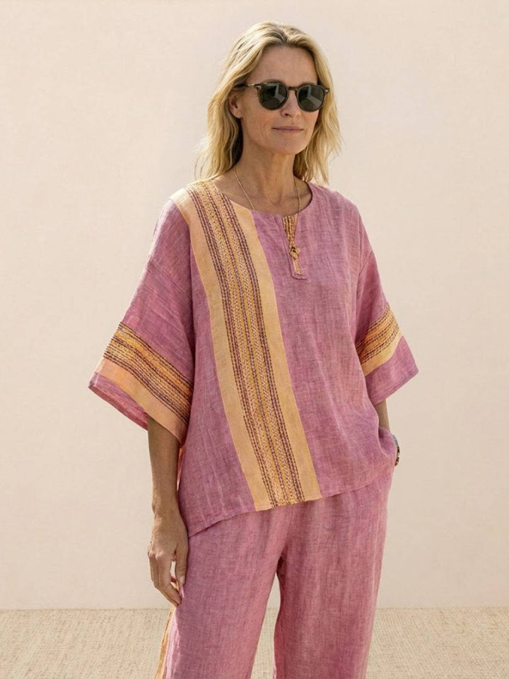 Wren | Striped Two-Piece Set with Wide-Leg Trousers and Tee