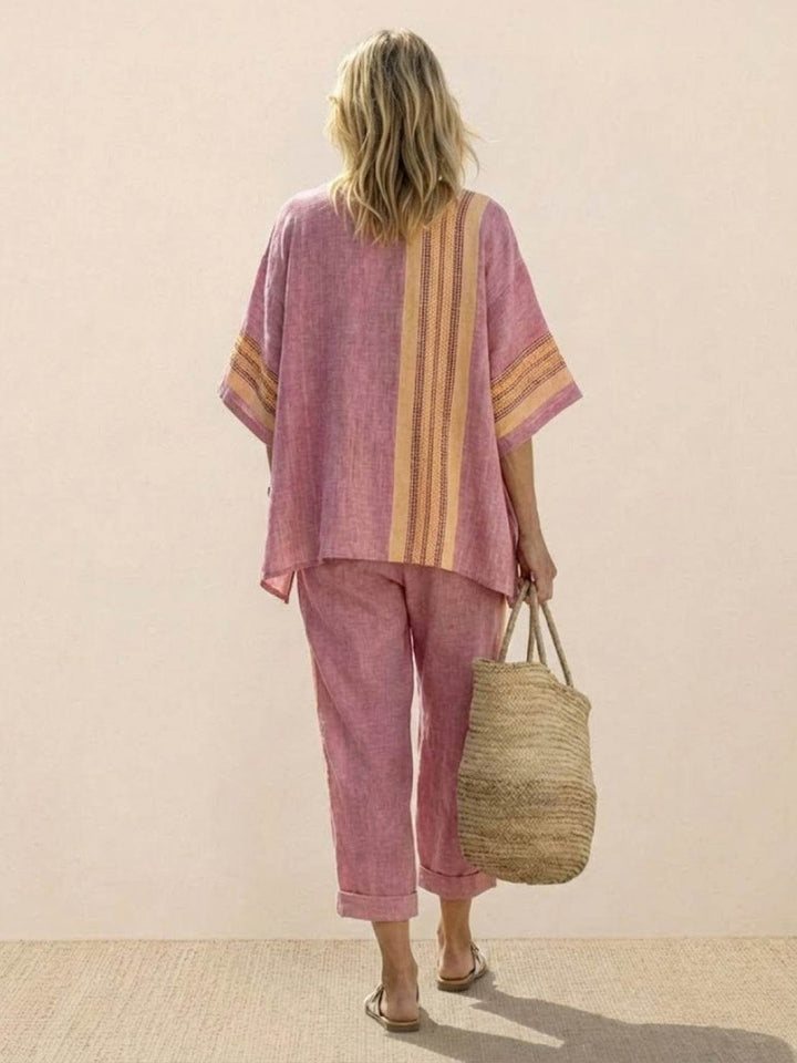 Wren | Striped Two-Piece Set with Wide-Leg Trousers and Tee