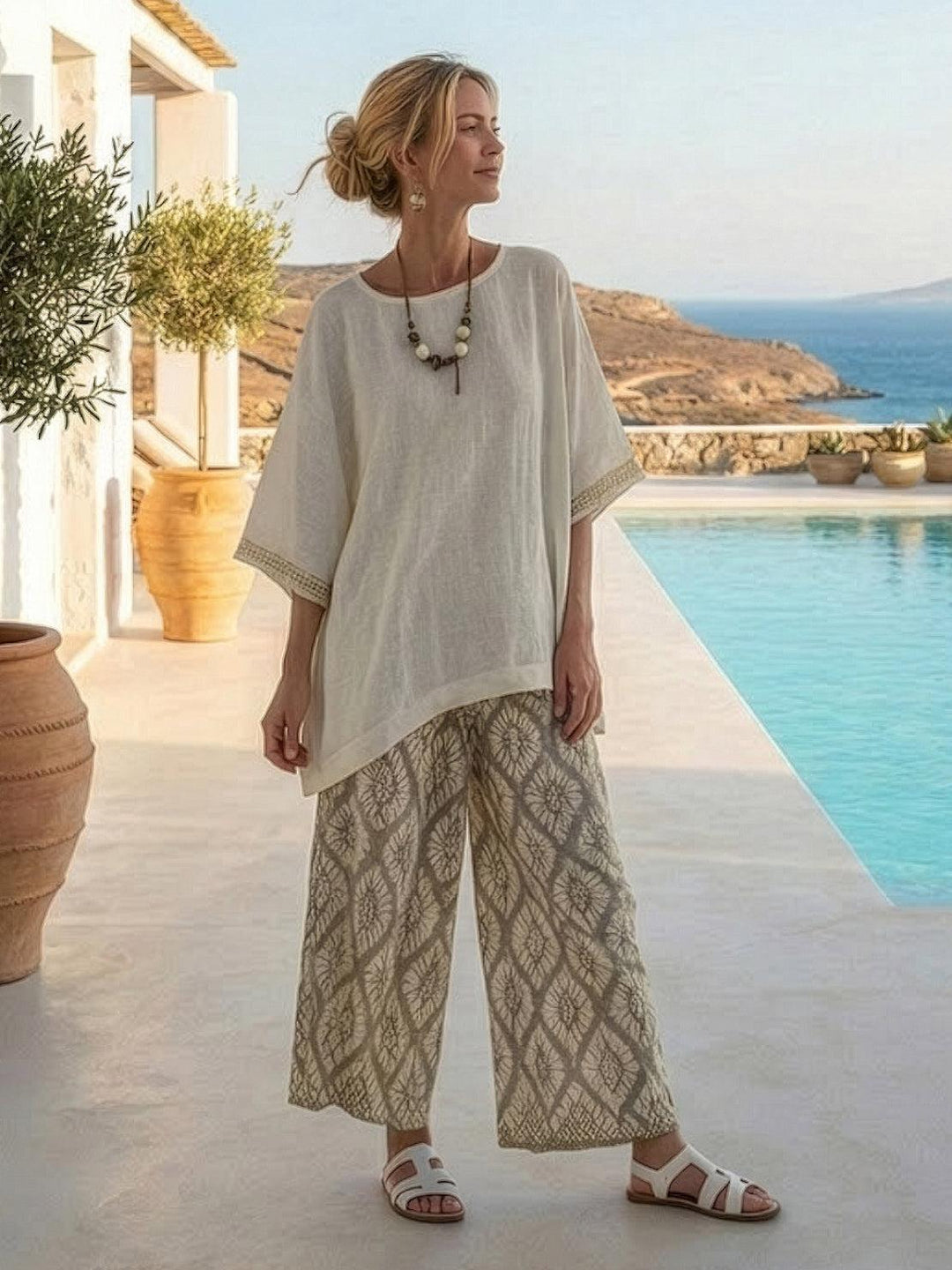 Wren | Striped Two-Piece Set with Wide-Leg Trousers and Tee