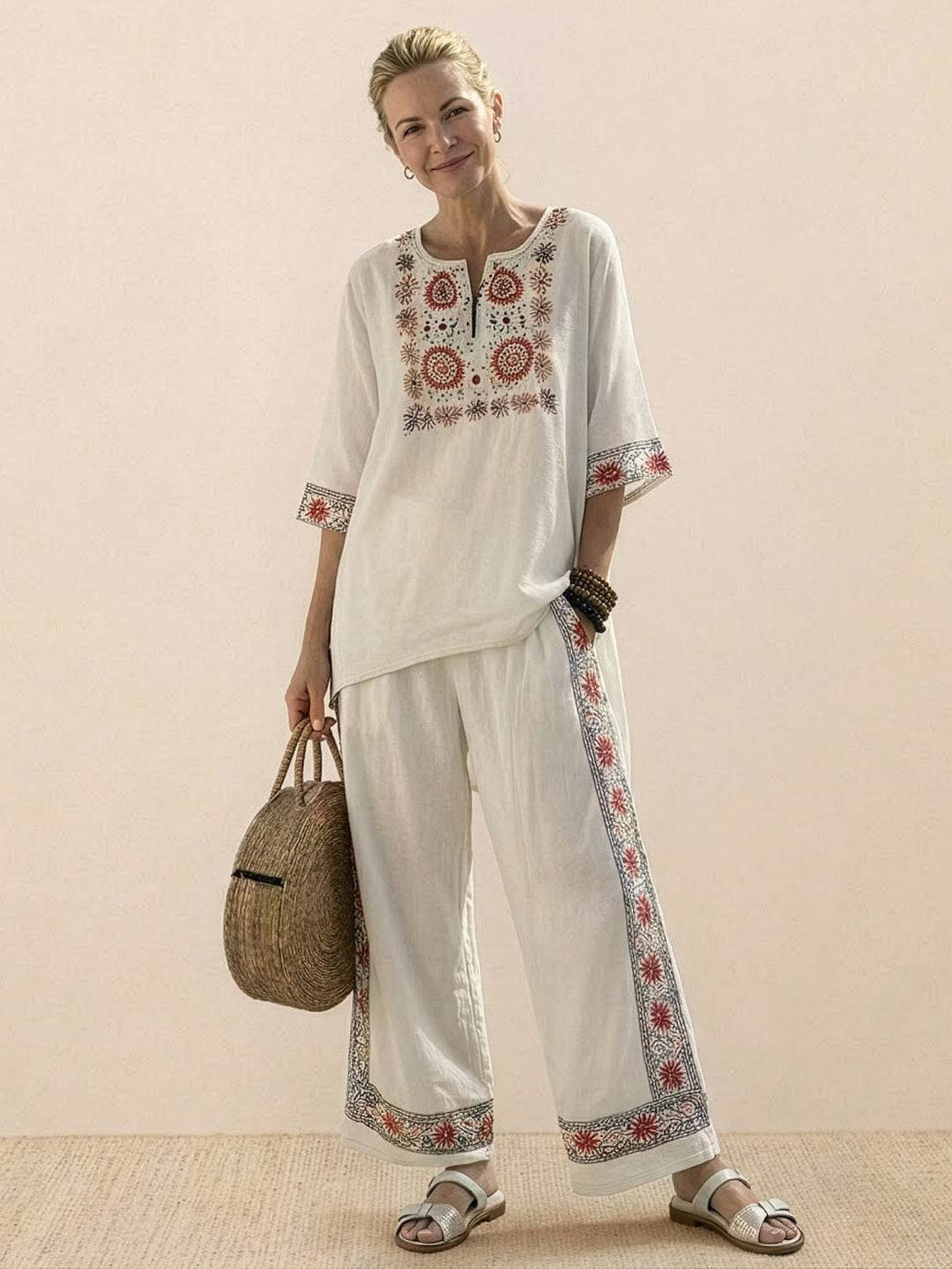 Wren | Striped Two-Piece Set with Wide-Leg Trousers and Tee