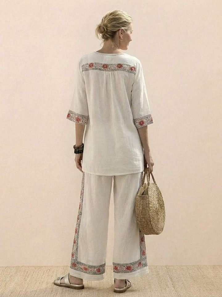 Wren | Striped Two-Piece Set with Wide-Leg Trousers and Tee