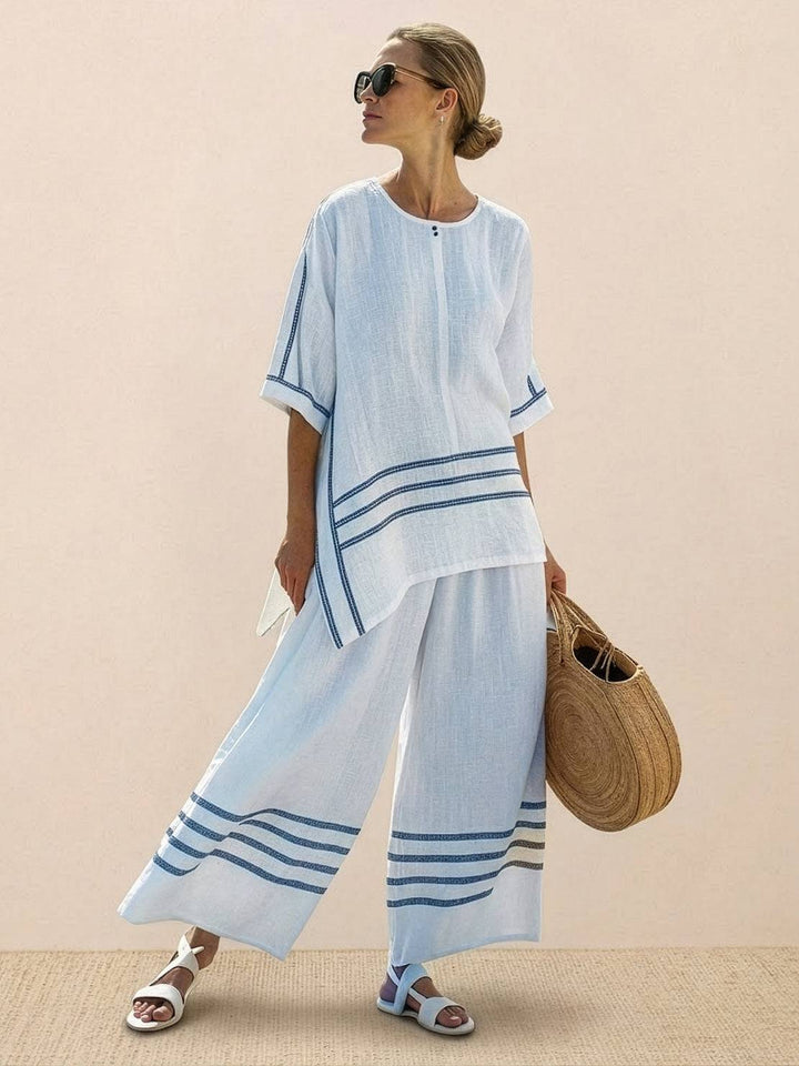 Wren | Striped Two-Piece Set with Wide-Leg Trousers and Tee