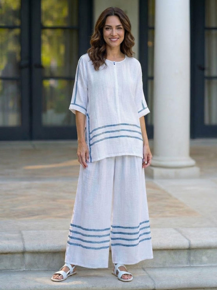 Wren | Striped Two-Piece Set with Wide-Leg Trousers and Tee