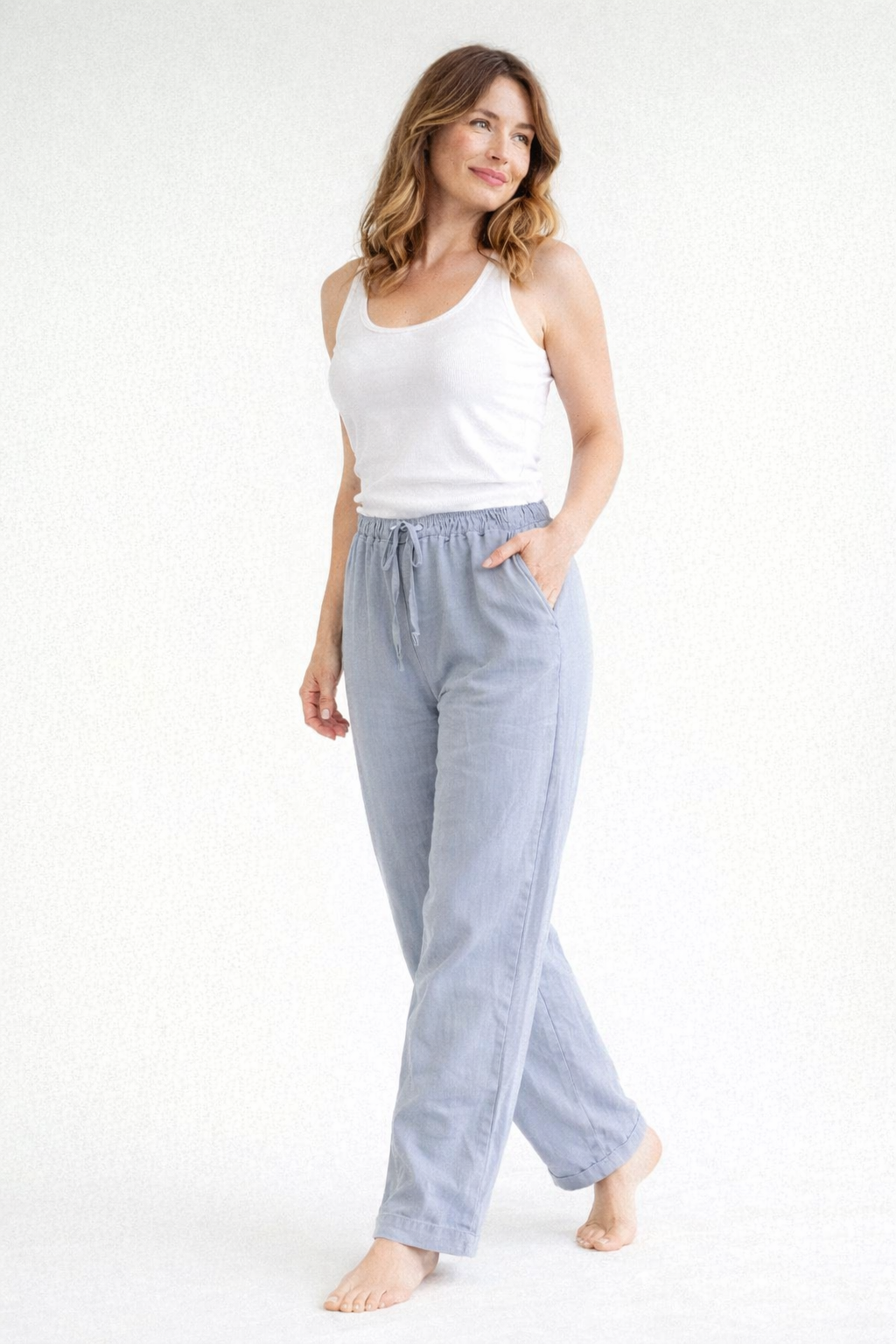 | High Waist Linen Pants - Relaxed Fit