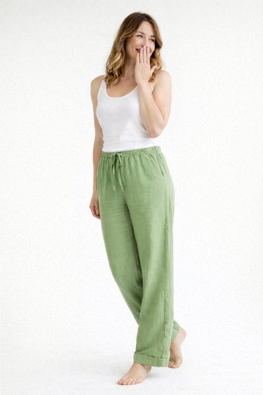 | High Waist Linen Pants - Relaxed Fit