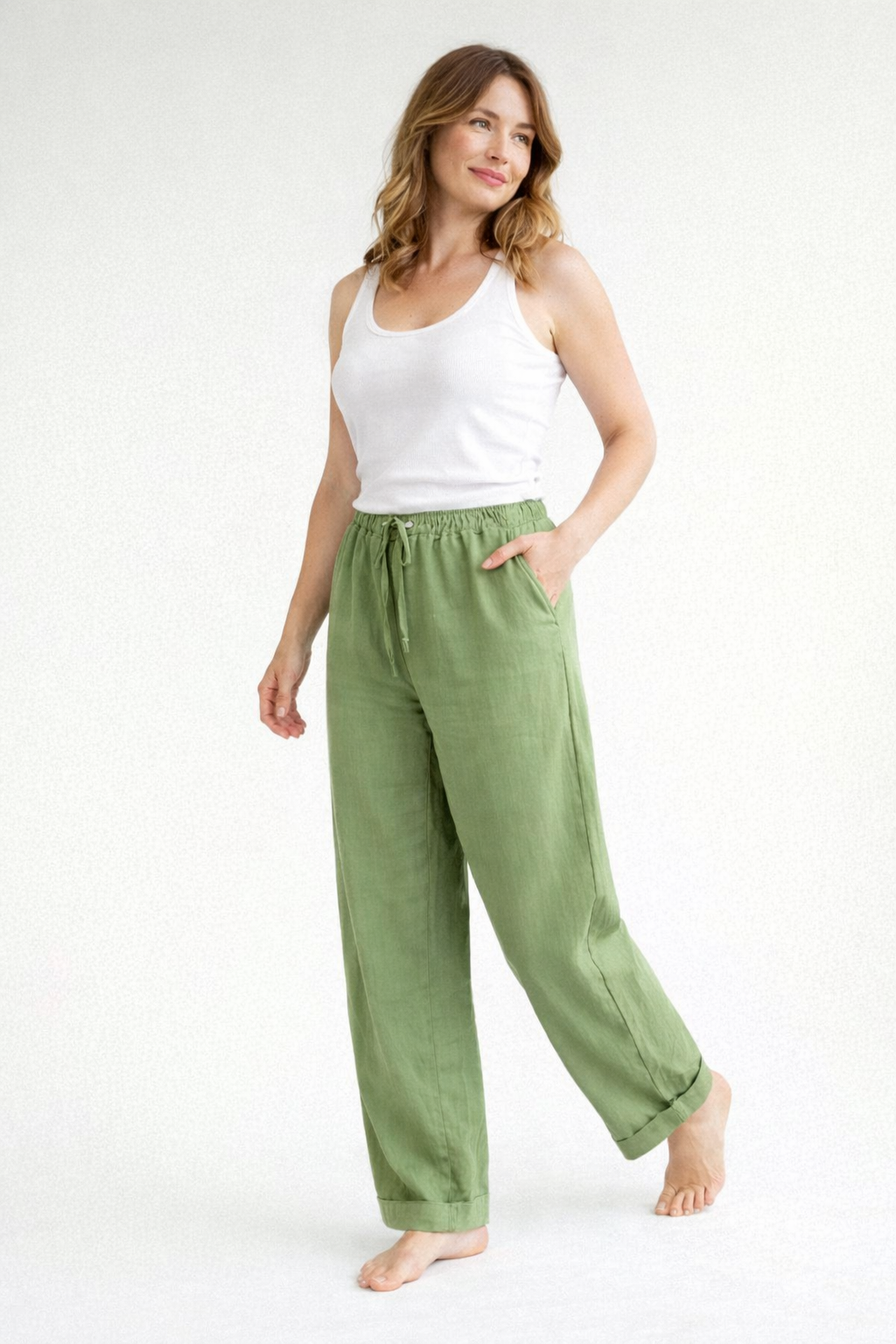 | High Waist Linen Pants - Relaxed Fit