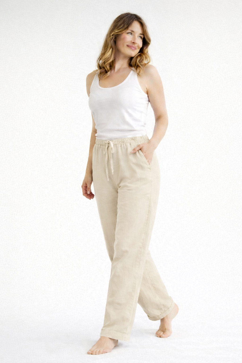 | High Waist Linen Pants - Relaxed Fit