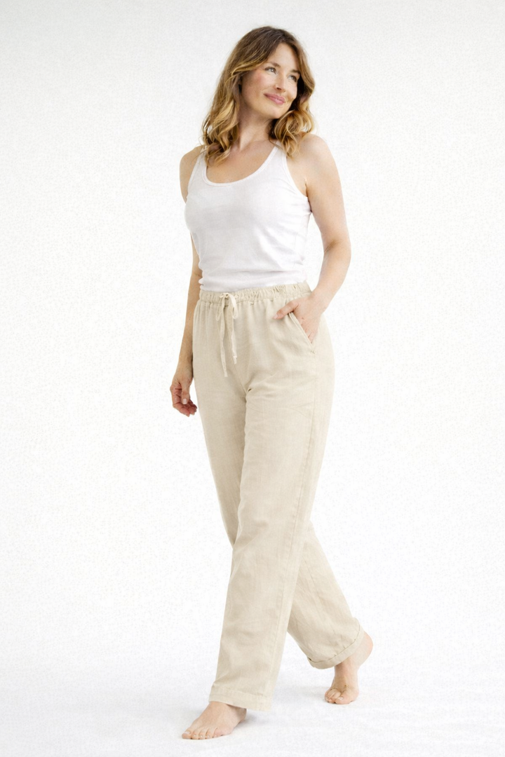 | High Waist Linen Pants - Relaxed Fit