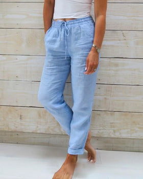 | High Waist Linen Pants - Relaxed Fit