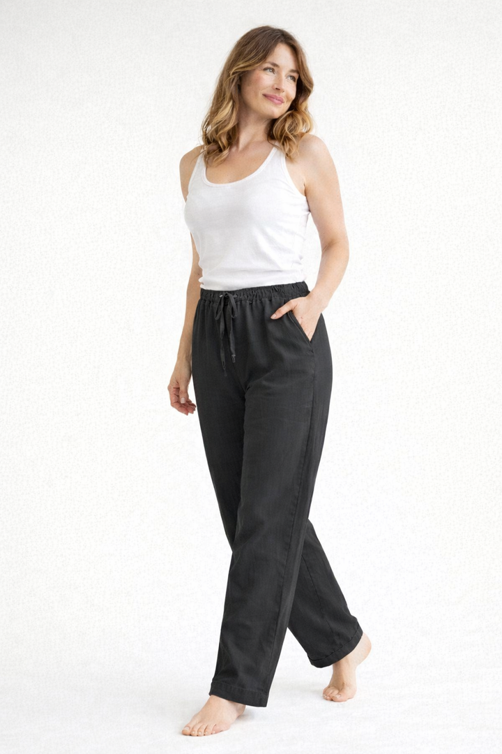| High Waist Linen Pants - Relaxed Fit
