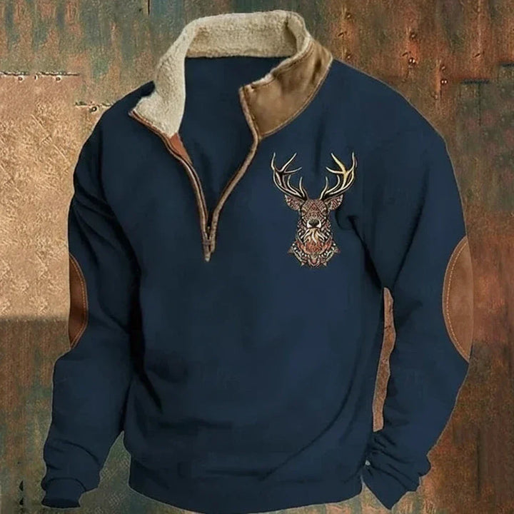 Men's Nordic Deer Sweater with Half Zip