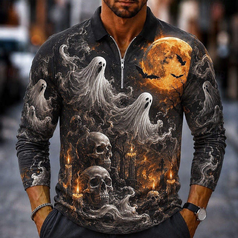 Bram | Halloween Zip Long Sleeve Polo Shirt