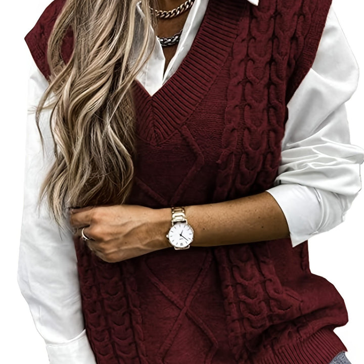 Cora | Cozy Cable Knit V-Neck Sweater Vest