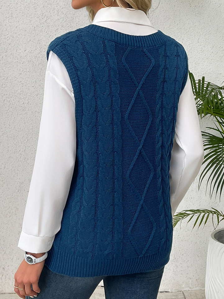 Cora | Cozy Cable Knit V-Neck Sweater Vest