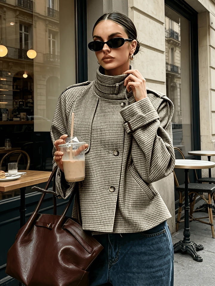 Marguerite | Colbert with Standing Collar in Houndstooth