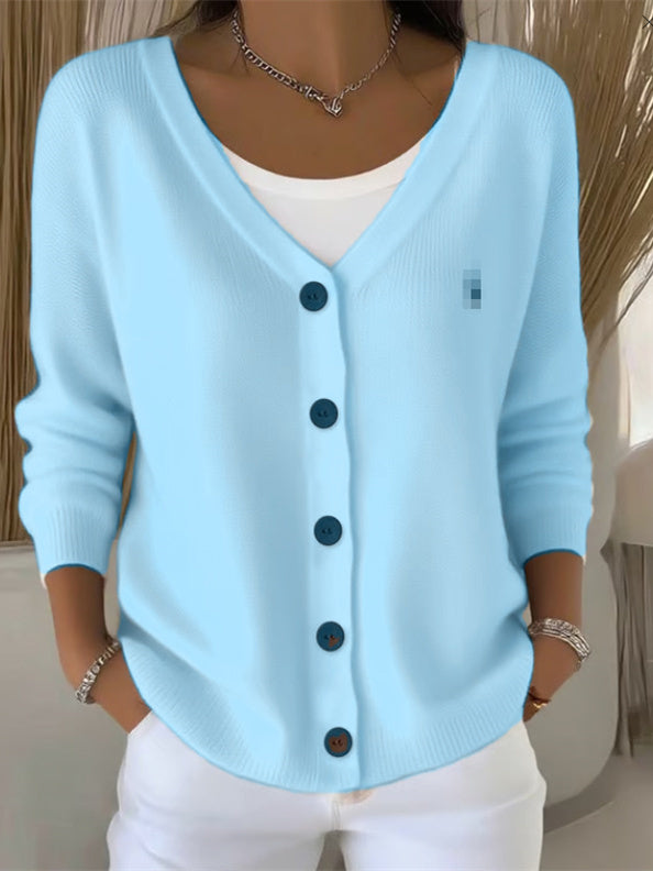 Olivia - Long Sleeve V-Neck Button Sweater