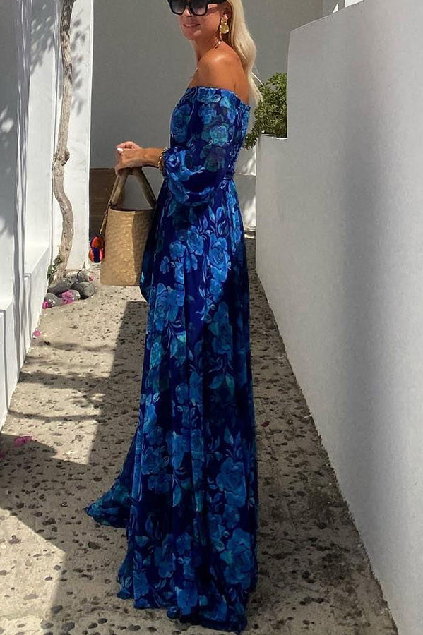 Women’s Floral Maxi Dress – Romantic Off Shoulder Embellished Bodice Elegant Dress